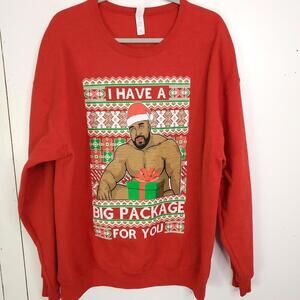 Jerzees Sweater Mens XL Graphic Front Ugly Christmas Big Package Crew Neck